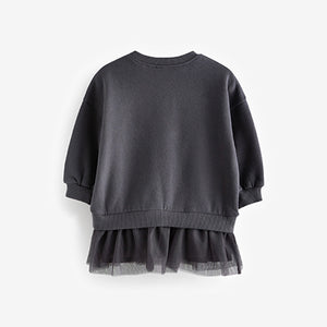 Charcoal Grey 2-In-1 Sequin Sweatshirt Party Dress (3mths-6yrs)