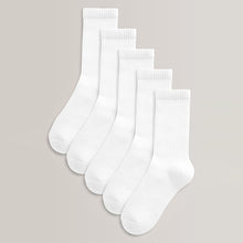 Load image into Gallery viewer, White 5 Pack Cotton Rich Cushioned Footbed Ribbed Socks

