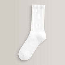 Load image into Gallery viewer, White 5 Pack Cotton Rich Cushioned Footbed Ribbed Socks
