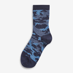 Blue Camouflage/Stripes 7 Pack Cotton Rich Socks (Older Boys)