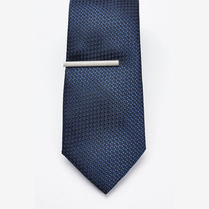 Navy Blue Regular Recycled Polyester Textured Tie With Tie Clip