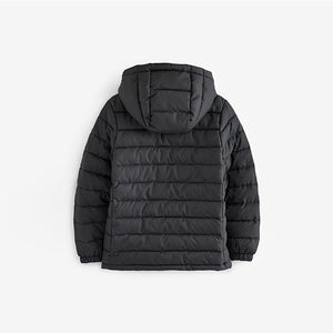 Black Quilted Midweight Hooded Jacket (3-12yrs)