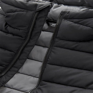 Black Quilted Midweight Hooded Jacket (3-12yrs)