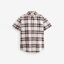 Load image into Gallery viewer, Ecru White/Navy Blue Stretch Oxford Check Short Sleeve Shirt
