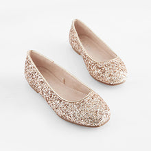 Load image into Gallery viewer, Rose Gold Glitter Square Toe Occasion Ballet Shoes (Older Girls)
