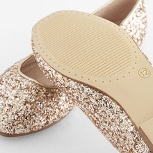 Load image into Gallery viewer, Rose Gold Glitter Square Toe Occasion Ballet Shoes (Older Girls)
