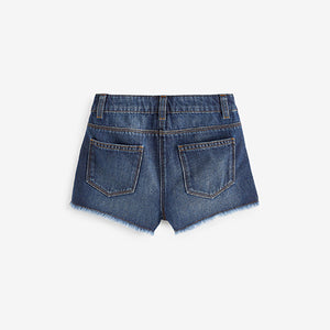 Dark Blue Regular Length 100% Cotton Frayed Edge Denim Shorts (3-12yrs)