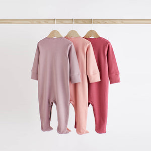 Pink 3 Pack Baby 100% Cotton Sleepsuits (0-9-12mt)