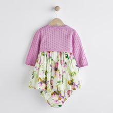 Load image into Gallery viewer, Lilac Purple Floral Baby Woven Prom Dress and Cardigan (0mths-18mths)
