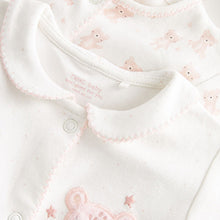 Load image into Gallery viewer, White/Pink Bear Baby Sleepsuits 3 Pack (0-18mths)
