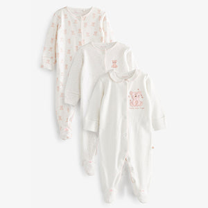 White/Pink Bear Baby Sleepsuits 3 Pack (0-18mths)