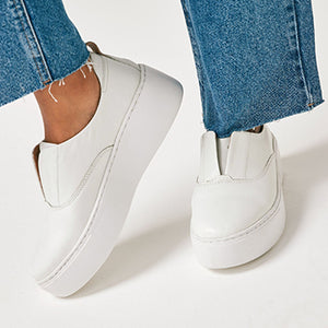 White Signature Forever Comfort® Leather Chunky Wedges Platform Trainers