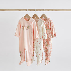 Pale Pink Bunny Floral Baby Sleepsuits 3 Pack (0mth-18mths)