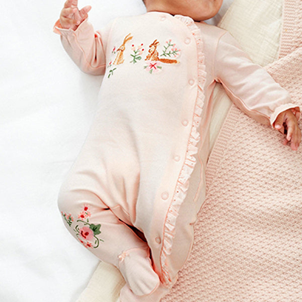 Pale Pink Bunny Floral Baby Sleepsuits 3 Pack (0mth-18mths)