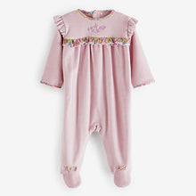 Load image into Gallery viewer, Lilac Purple Baby Velour Sleepsuit (0-18mths)
