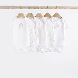 White Baby 5 Pack Short Sleeve Bodysuits