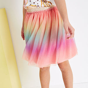 Pink Multi Ombre Rainbow  Mesh Skirt (3-12yrs)