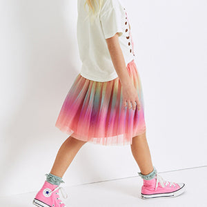 Pink Multi Ombre Rainbow  Mesh Skirt (3-12yrs)