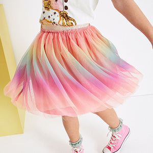 Pink Multi Ombre Rainbow  Mesh Skirt (3-12yrs)