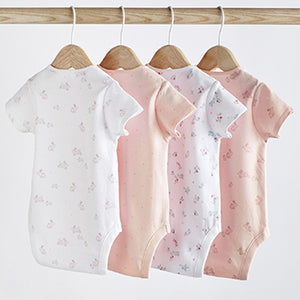 Pink/White Bunny 4 Pack Baby Short Sleeve Bodysuits (0mth-18mths)