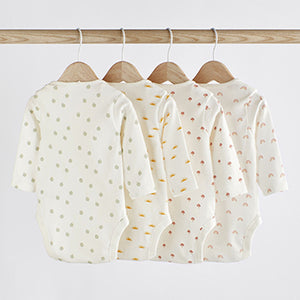 Cream Rainbow Baby Printed Long Sleeve Bodysuits 4 Pack (0mth-18mths)