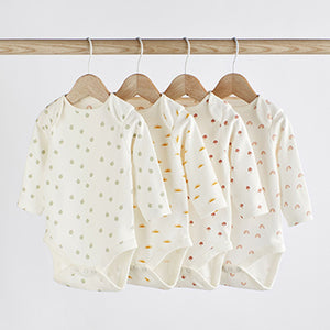 Cream Rainbow Baby Printed Long Sleeve Bodysuits 4 Pack (0mth-18mths)