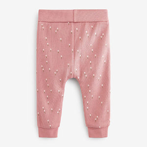 Pink Floral Roll Top Baby Leggings 3 Pack (0-18mths)