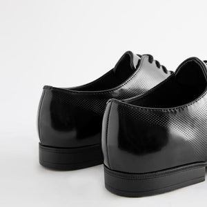 Black Hi-shine Derby Lace- Up Shoes