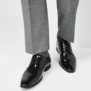Black Hi-shine Derby Lace- Up Shoes