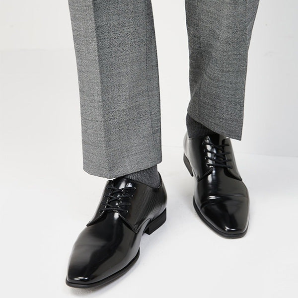 Black Hi-shine Derby Lace- Up Shoes