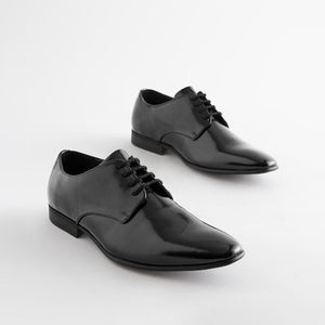 Black Hi-shine Derby Lace- Up Shoes