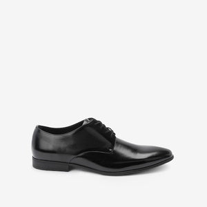 Black Hi-shine Derby Lace- Up Shoes