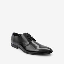 Load image into Gallery viewer, Black Hi-shine Derby Lace- Up Shoes
