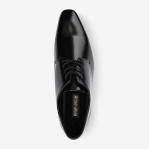 Black Hi-shine Derby Lace- Up Shoes