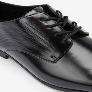 Black Hi-shine Derby Lace- Up Shoes