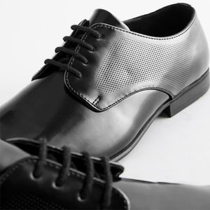 Black Hi-shine Derby Lace- Up Shoes