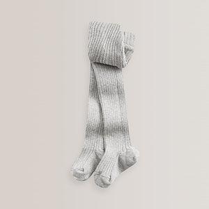 Grey Cotton Rich Rib Tights