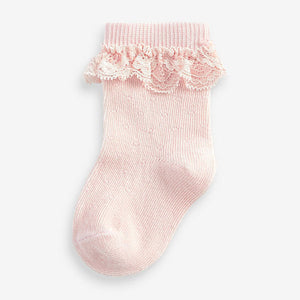 Pink 3 Pack Lace Trim Baby Socks (0mths-2yrs)