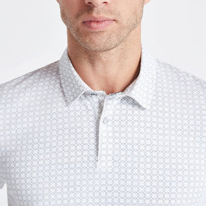 White Geo Print Polo Shirt