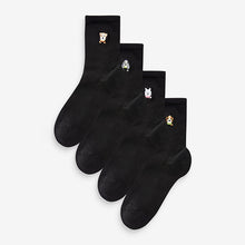 Load image into Gallery viewer, Dog Faces Embroidered Motif Ankle Socks 4 Pack
