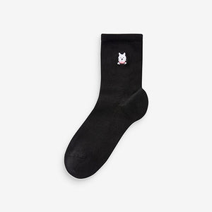 Dog Faces Embroidered Motif Ankle Socks 4 Pack