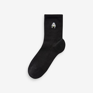 Dog Faces Embroidered Motif Ankle Socks 4 Pack
