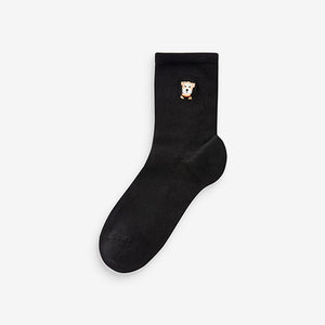 Dog Faces Embroidered Motif Ankle Socks 4 Pack