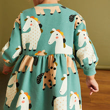 Load image into Gallery viewer, Teal Unicorn Printed Sweat Dress (3mths-6yrs)
