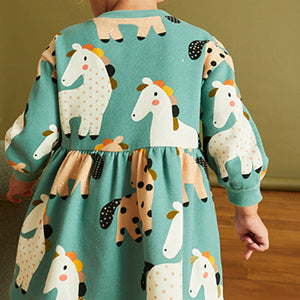 Teal Unicorn Printed Sweat Dress (3mths-6yrs)