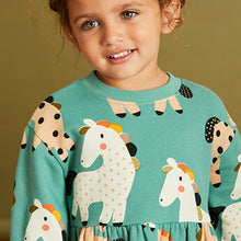 Load image into Gallery viewer, Teal Unicorn Printed Sweat Dress (3mths-6yrs)
