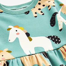 Load image into Gallery viewer, Teal Unicorn Printed Sweat Dress (3mths-6yrs)
