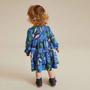 Blue Bright Floral Long Sleeve Jersey Dress (3mths-6yrs)