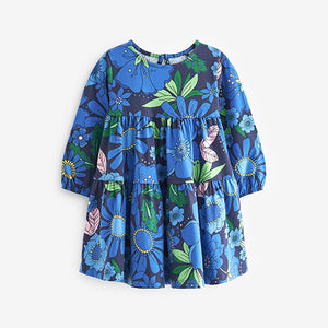 Blue Bright Floral Long Sleeve Jersey Dress (3mths-6yrs)