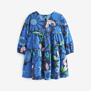 Blue Bright Floral Long Sleeve Jersey Dress (3mths-6yrs)